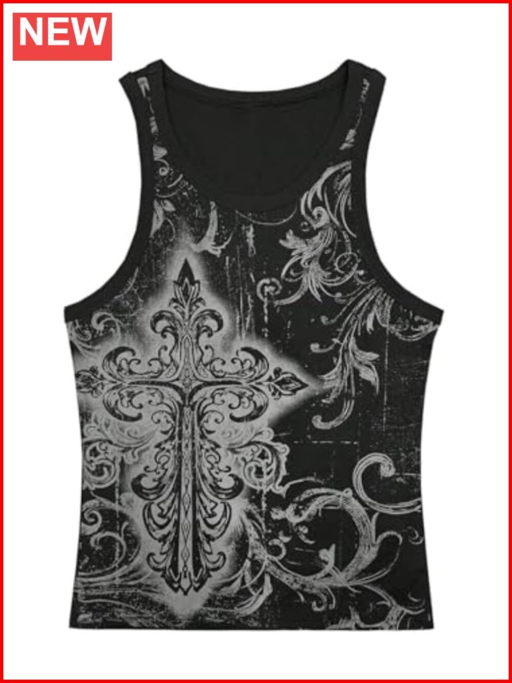 Men's Gothic Ribbed Tank Top Punk Cross Graphic Sleeveless Streetwear